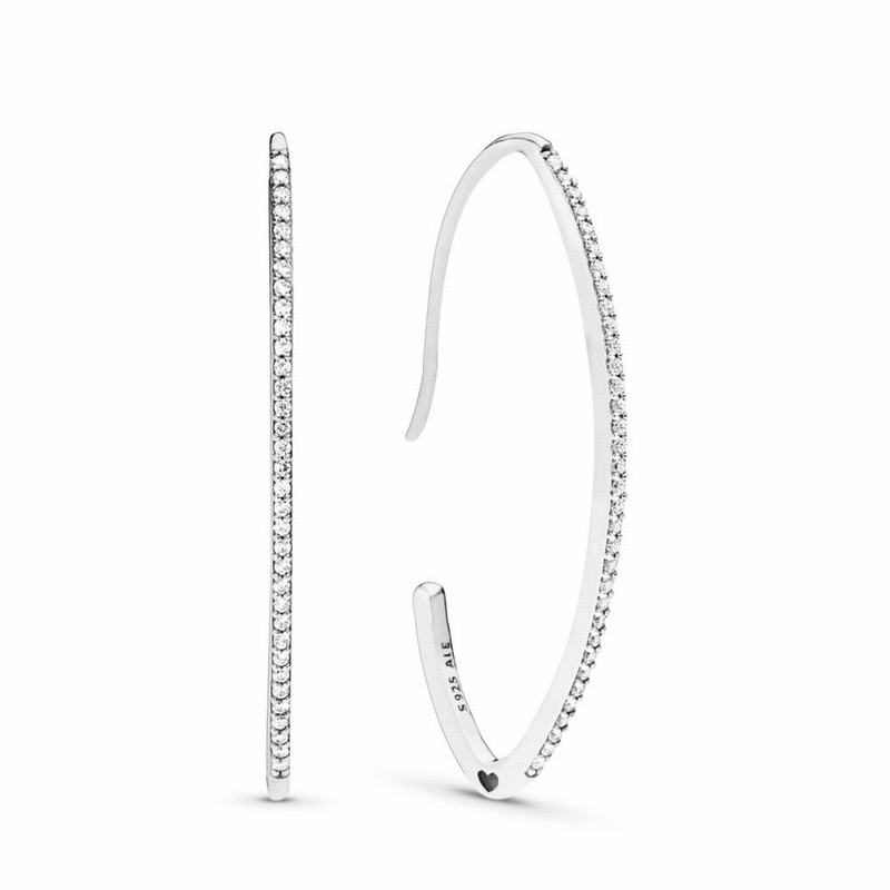 Pandora Oval Sparkle Hoop Earrings Silver Egypt YL6540293